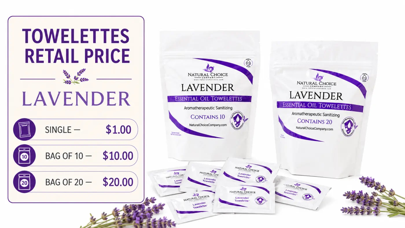 Lavender, Purify, and Peppermint Natural Choice towelettes