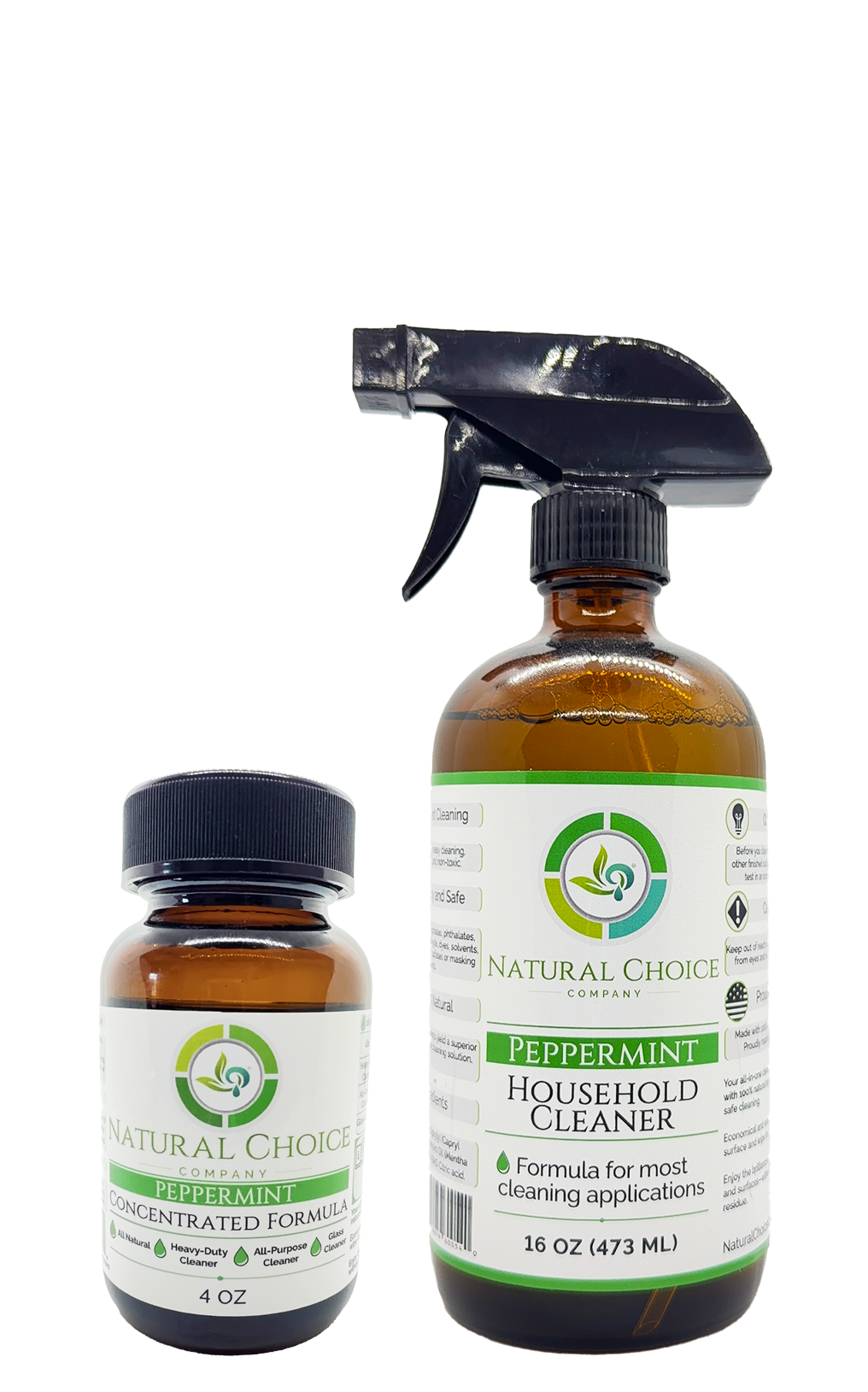 Natural Choice Peppermint household cleaner spray and concentrate bottles