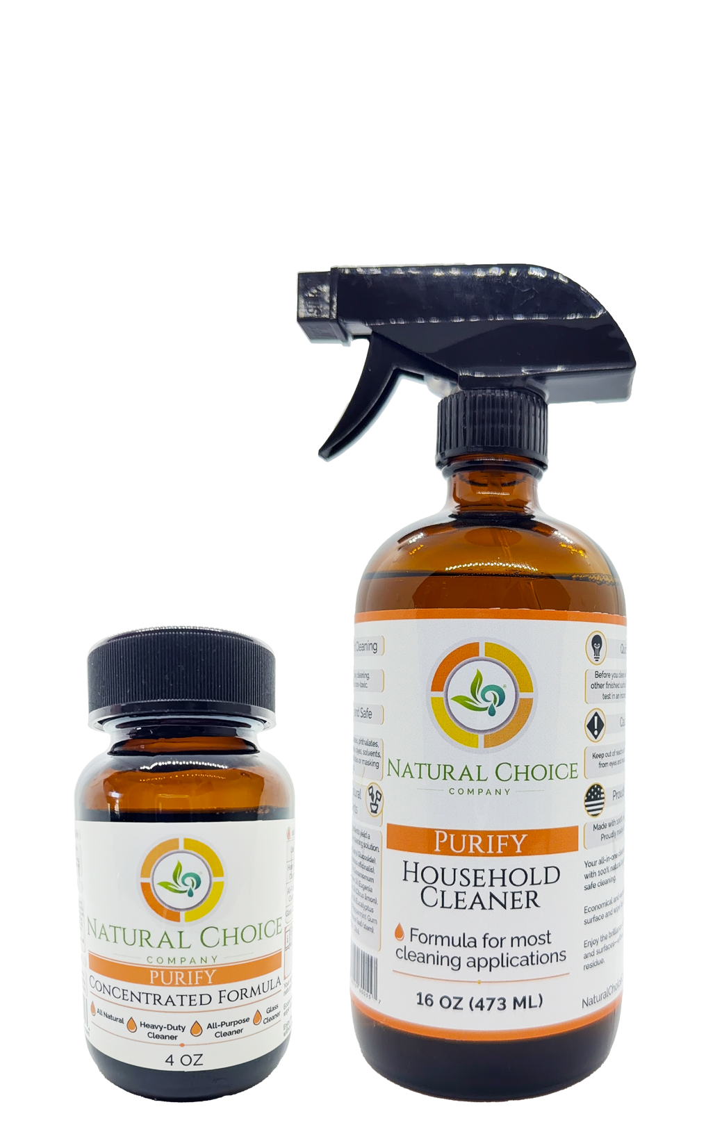 Natural Choice Purify household cleaner spray and concentrate bottles