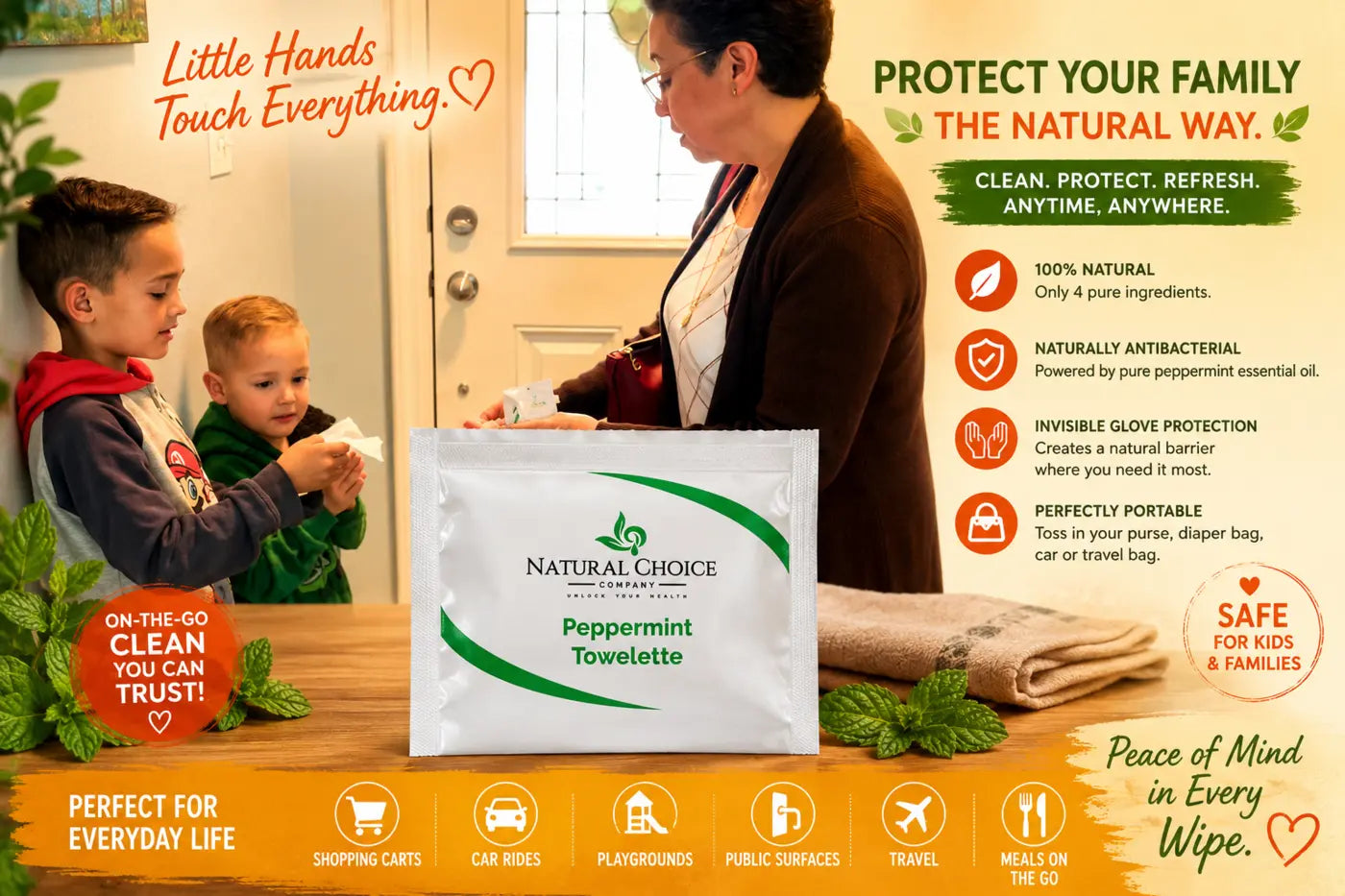 Dora preparing Natural Choice towelettes with her family