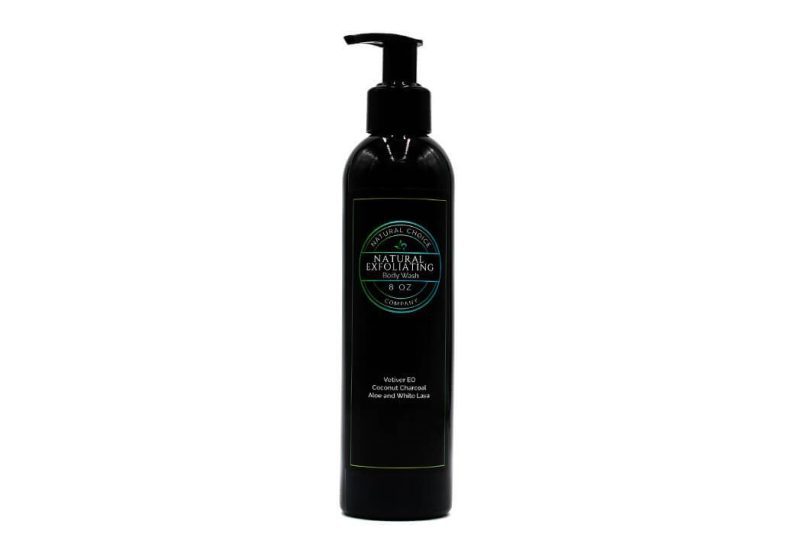 Natural Exfoliating Body Wash  with Vetiver EO, Coconut Charcoal, Aloe and White Lava - 8oz - Natural Choice Company
